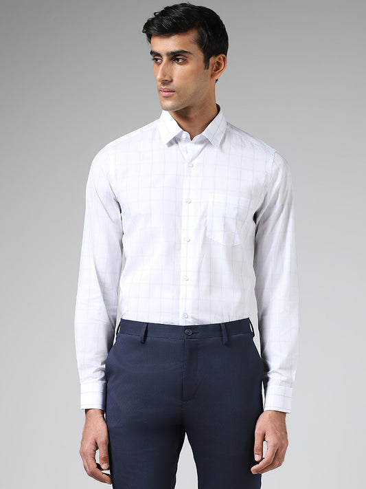 WES Formals White Checked Slim Fit Shirt