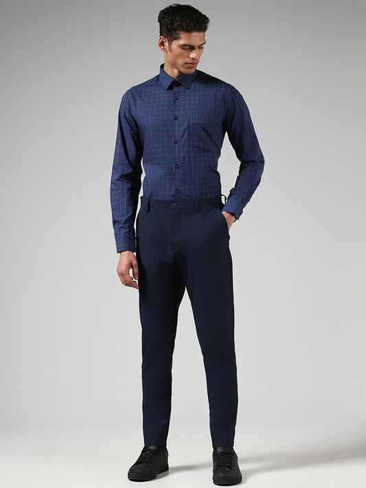 WES Formals Navy Checked Slim Fit Shirt