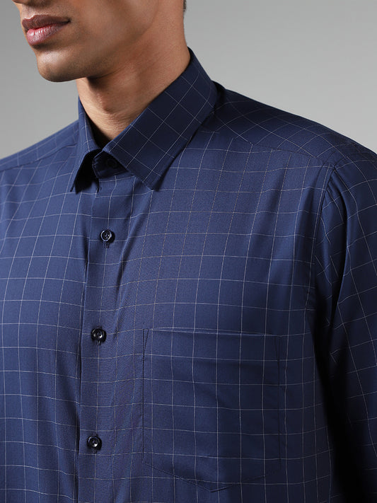 WES Formals Navy Checked Slim Fit Shirt