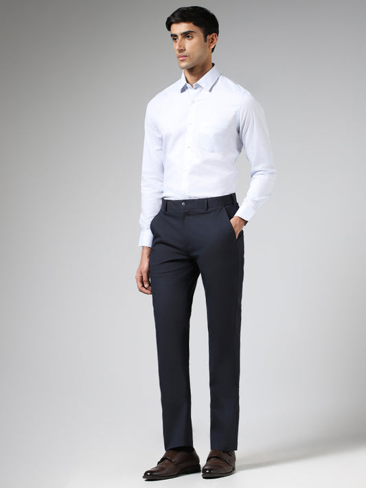 WES Formals White Slim Fit Dobby Shirt