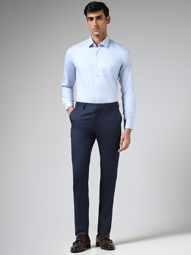 WES Formals Light Blue Cotton Slim Fit Shirt