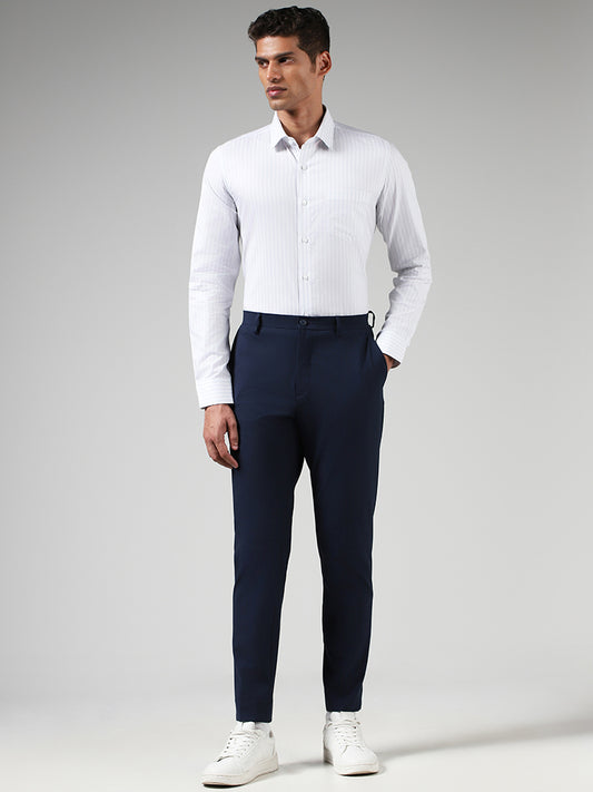 WES Formals White Striped Slim Fit Shirt