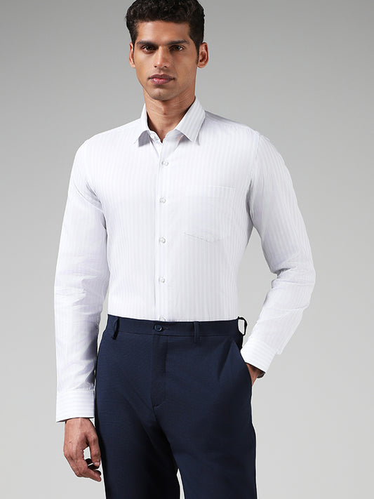 WES Formals White Striped Slim Fit Shirt