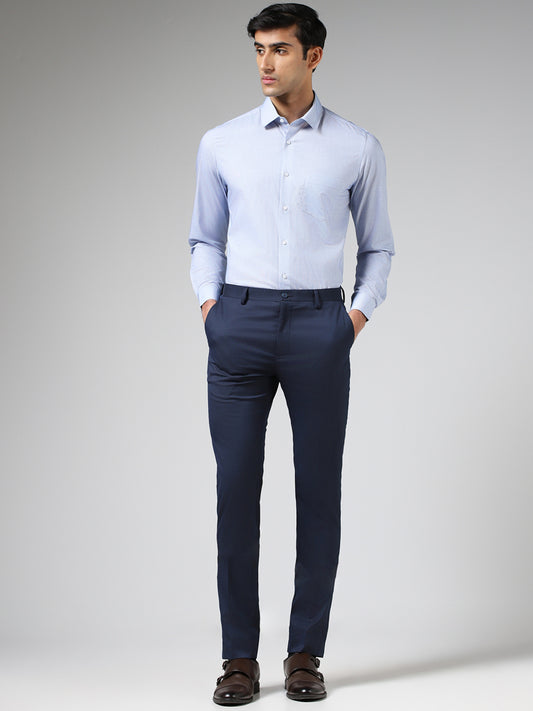 WES Formals Light Blue Slim Fit Dobby Shirt