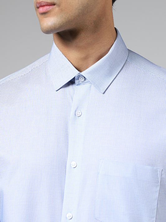 WES Formals Light Blue Slim Fit Dobby Shirt