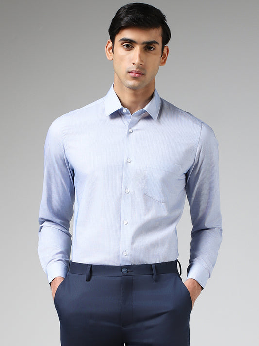 WES Formals Light Blue Slim Fit Dobby Shirt
