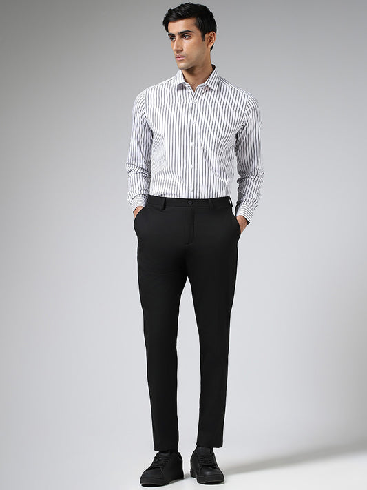 WES Formals White Striped Slim Fit Shirt