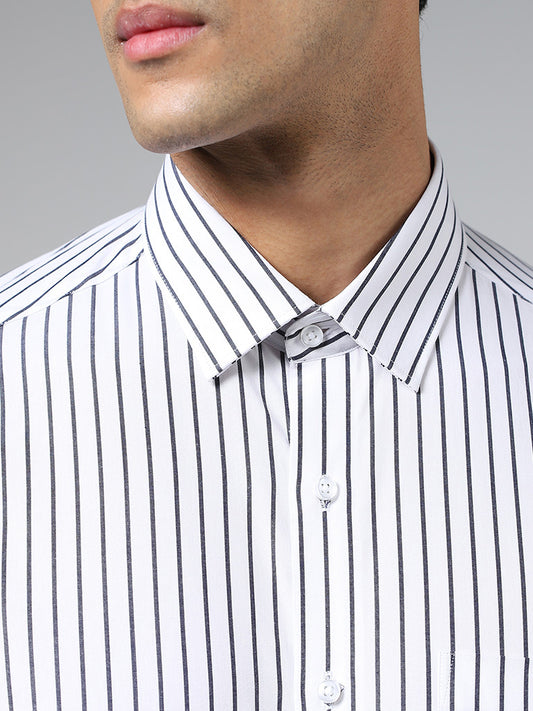 WES Formals White Striped Slim Fit Shirt