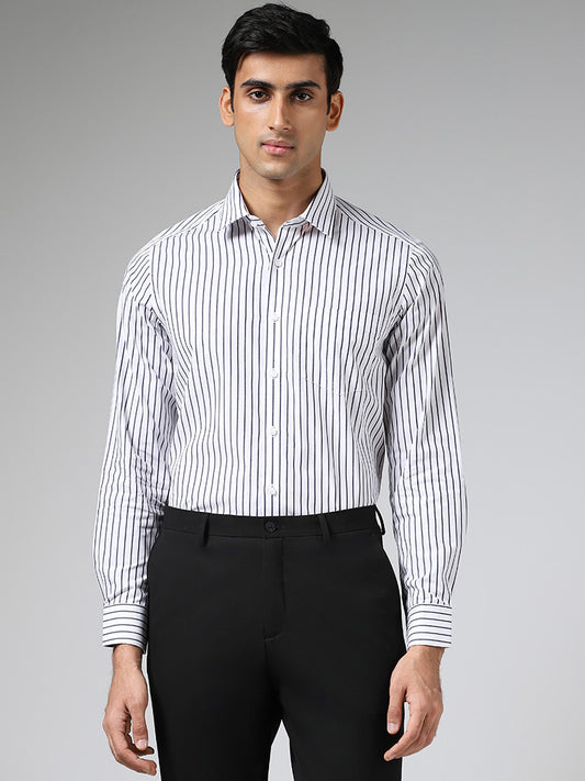 WES Formals White Striped Slim Fit Shirt