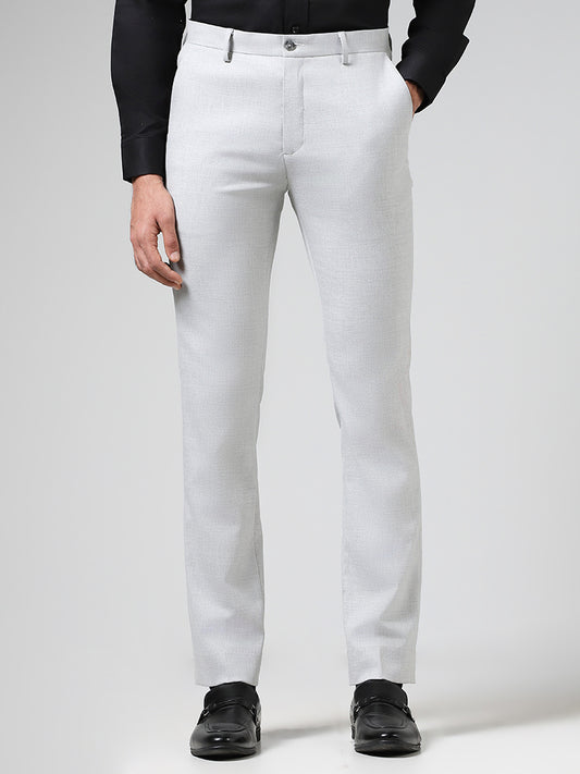 WES Formals Solid Light Grey Ultra-Slim Fit Trousers