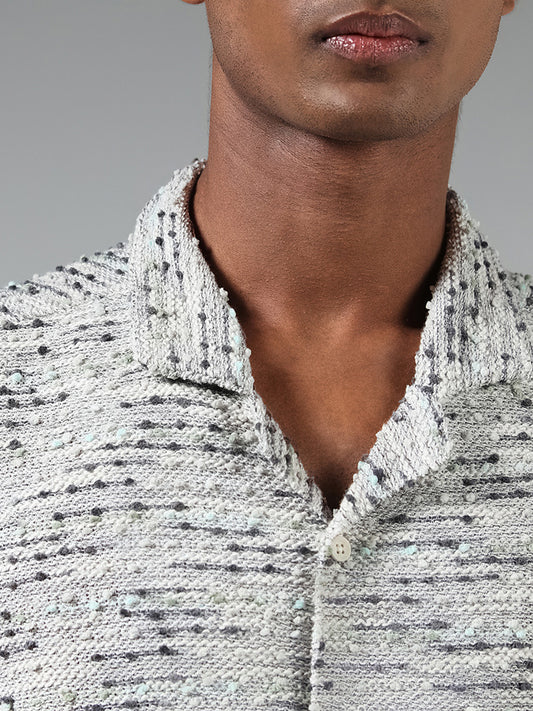 ETA Off White Self-Striped Pattern Relaxed Fit Shirt