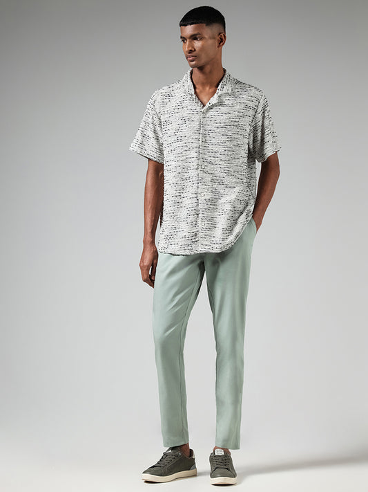 ETA Off White Self-Striped Pattern Relaxed Fit Shirt