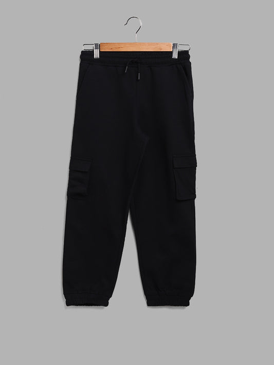 Y&F Kids Solid Black Cargo Joggers