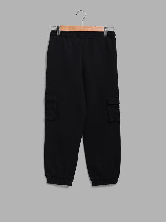 Y&F Kids Solid Black Cargo Joggers