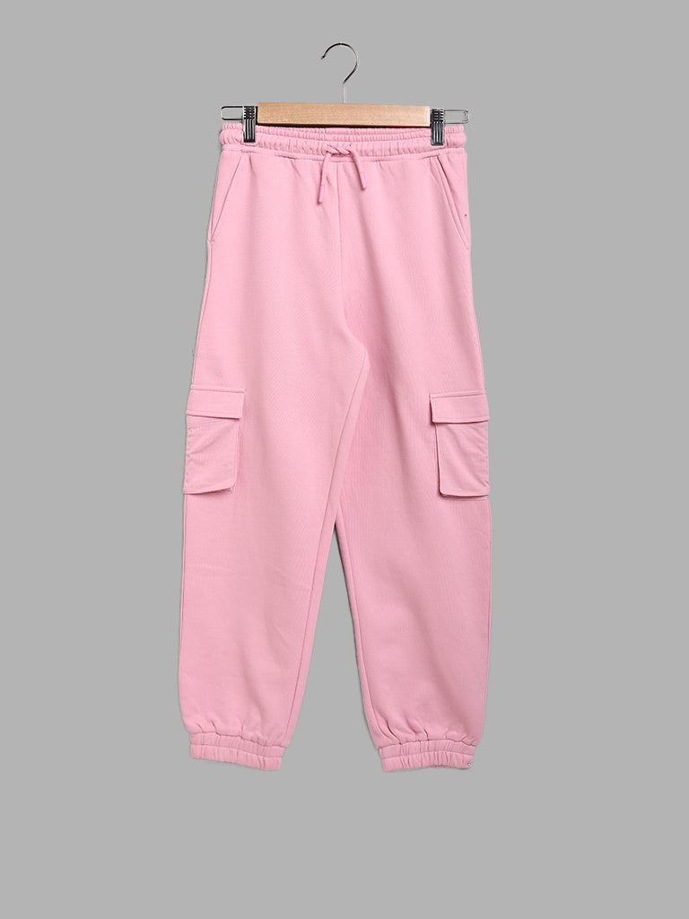 Y&F Kids Solid Light Pink Cargo Joggers