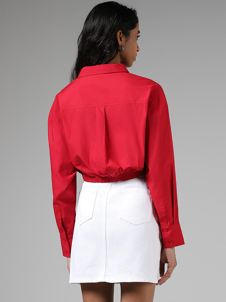 Nuon Red Elastic Hem Crop Shirt