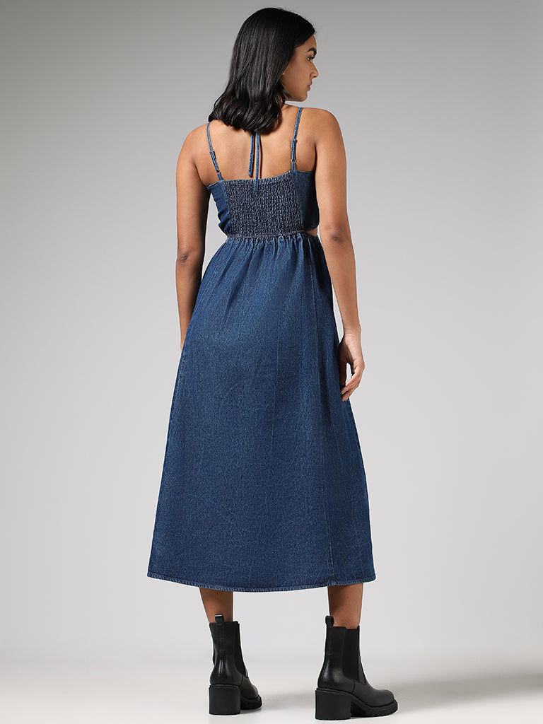 Nuon Mid Blue Cut-Out Strappy Denim Dress