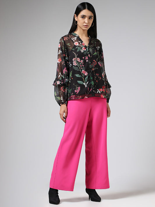 Wardrobe Black Floral Printed Sheer Shirt
