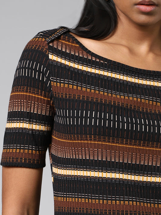 Wardrobe Dark Brown Striped Knitted Dress