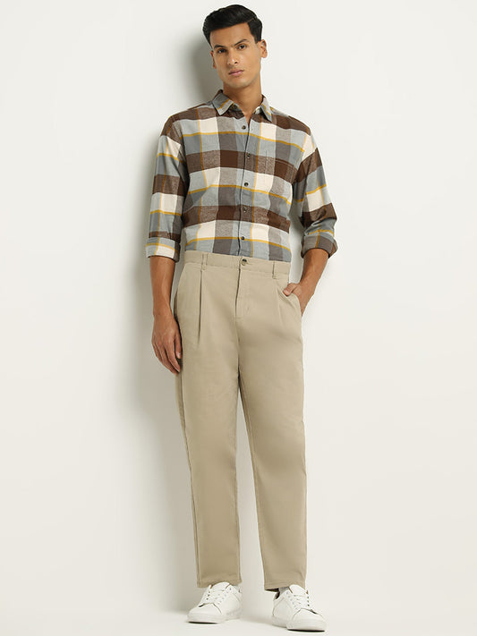 WES Casuals Brown Checked Relaxed Fit Shirt