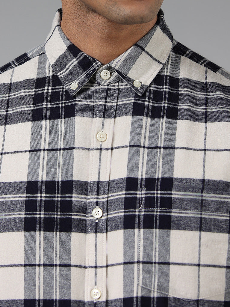 WES Casuals Navy Checked Slim Fit Shirt