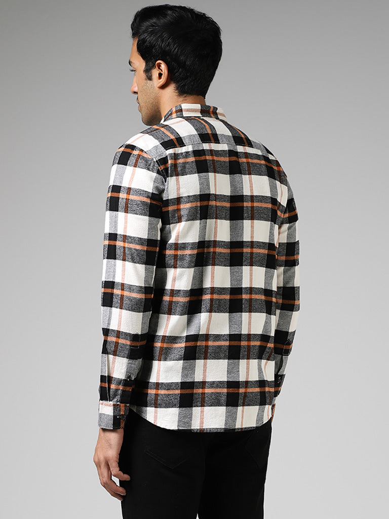 WES Casuals Off White Checked Cotton Slim Fit Shirt