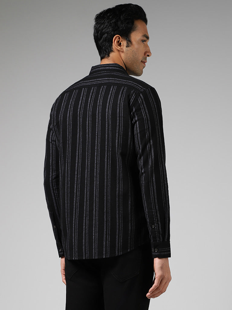 WES Casuals Black Striped Slim Fit Shirt
