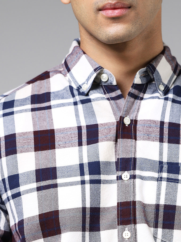 WES Casuals Multicolor Plaid Checked Slim Fit Shirt