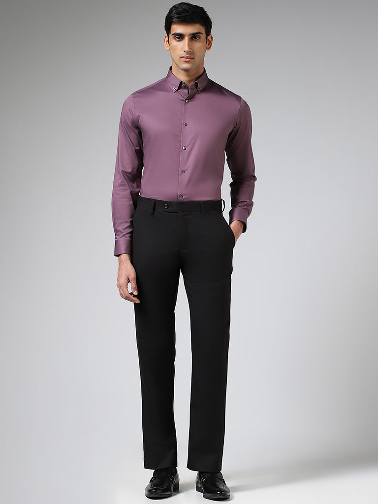 WES Formals Solid Grape Purple Slim Fit Shirt
