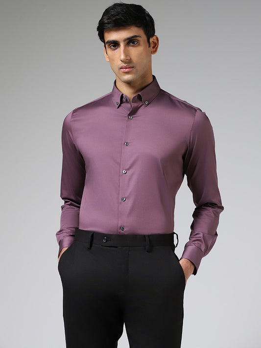 WES Formals Solid Grape Purple Slim Fit Shirt