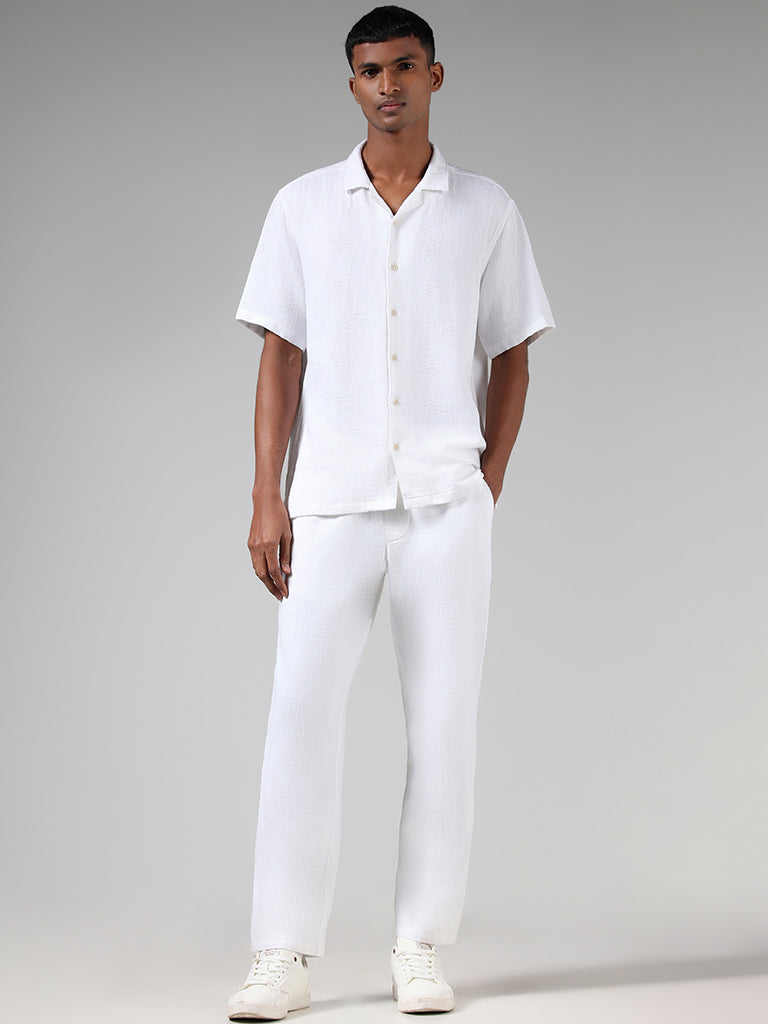 ETA White Self-Textured Cotton Relaxed-Fit Mid-Rise Chinos