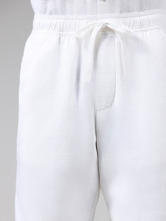 ETA White Self-Textured Cotton Relaxed Fit Chinos