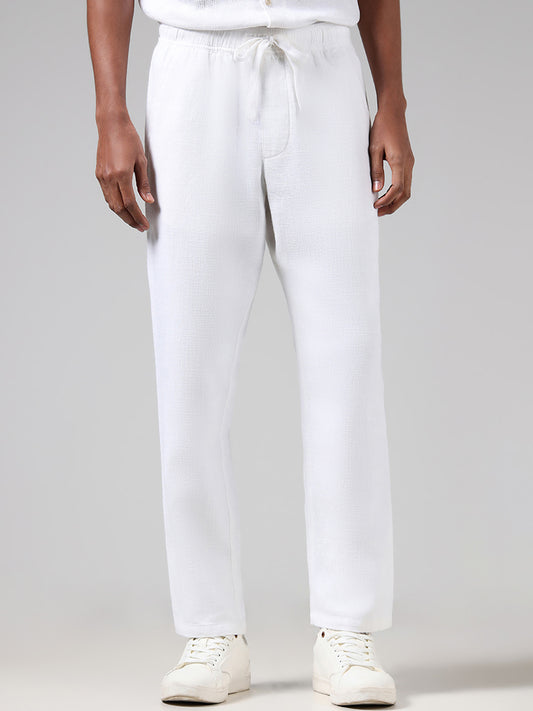 ETA White Self-Textured Relaxed Fit Chinos