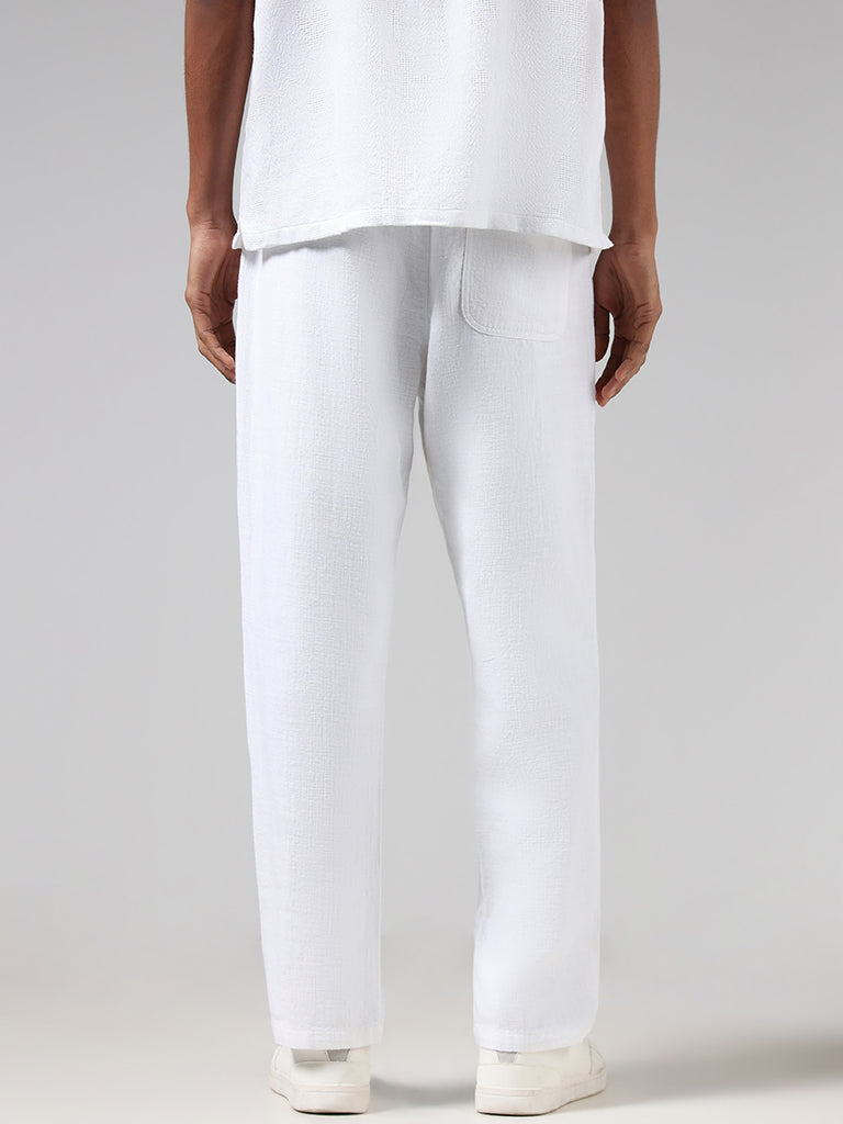 ETA White Self-Textured Cotton Relaxed-Fit Mid-Rise Chinos