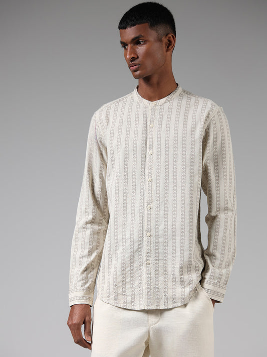 ETA Beige Thread Embroidered Relaxed Fit Shirt