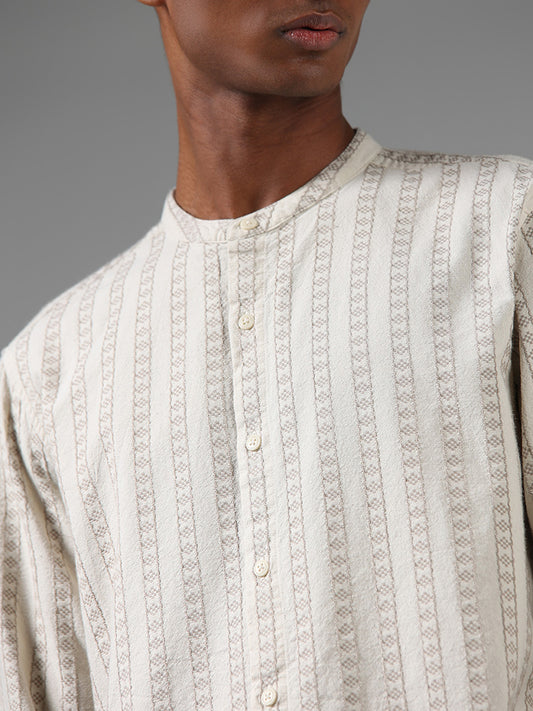 ETA Beige Thread Embroidered Relaxed Fit Shirt