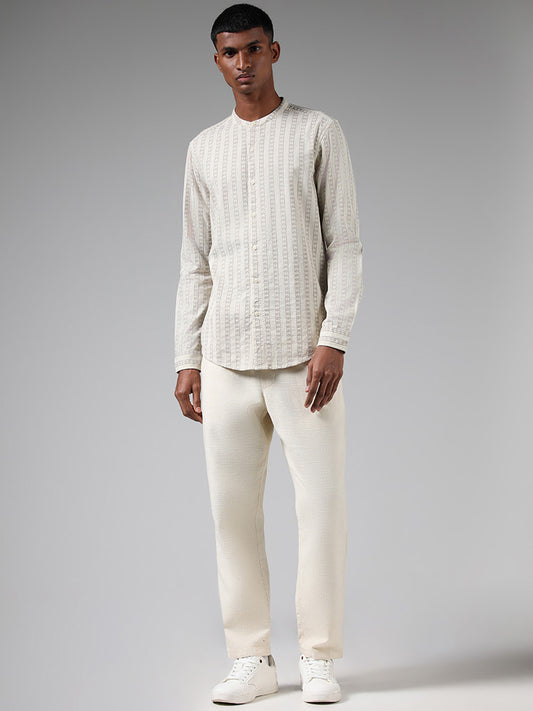 ETA Beige Thread Embroidered Relaxed Fit Shirt