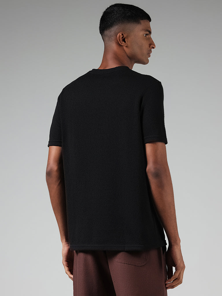 ETA Solid Black Slim Fit T-Shirt