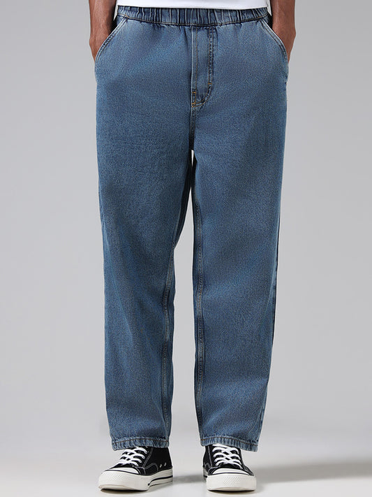 Nuon Solid Mid Blue Mid Rise Cargo fit Jeans