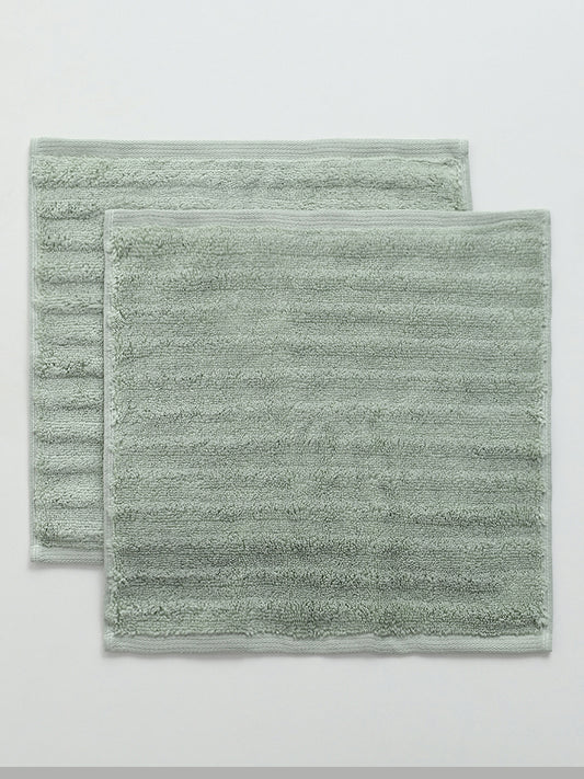 Westside Home Sage Green Self-Striped Face Towels - Pack of 2