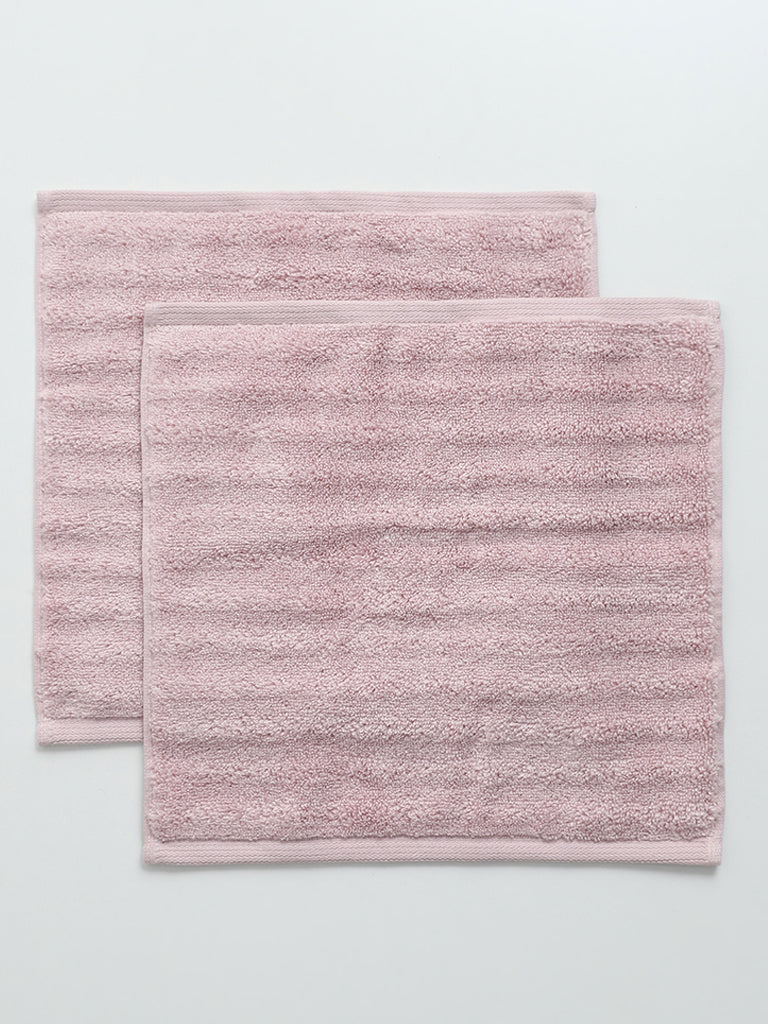 Westside Home Light Pink Self-Striped Face Towels (Set of 2)