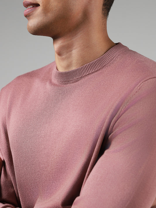 WES Formals Solid Pink Slim Fit Sweater