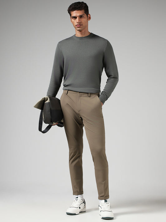 WES Formals Solid Olive Slim Fit Sweater