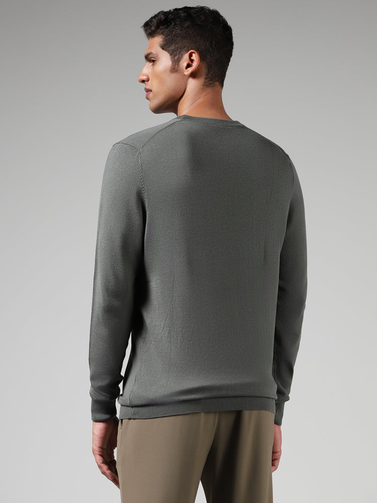 WES Formals Solid Olive Slim-Fit Sweater