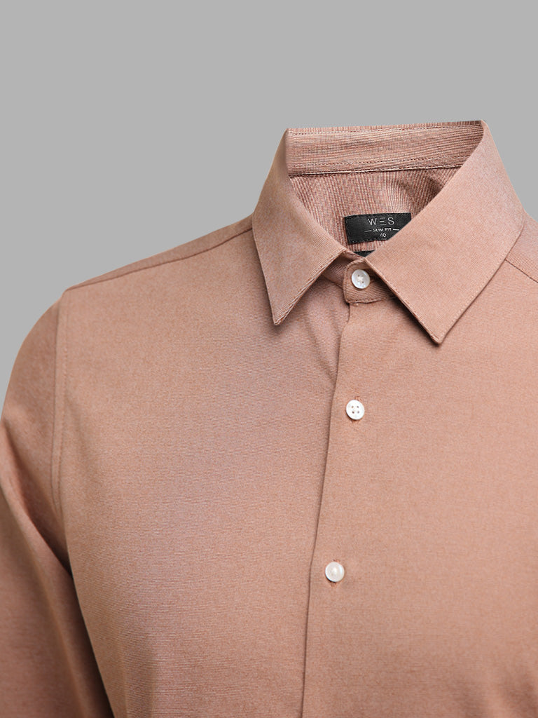 WES Formals Solid Brown Shirt