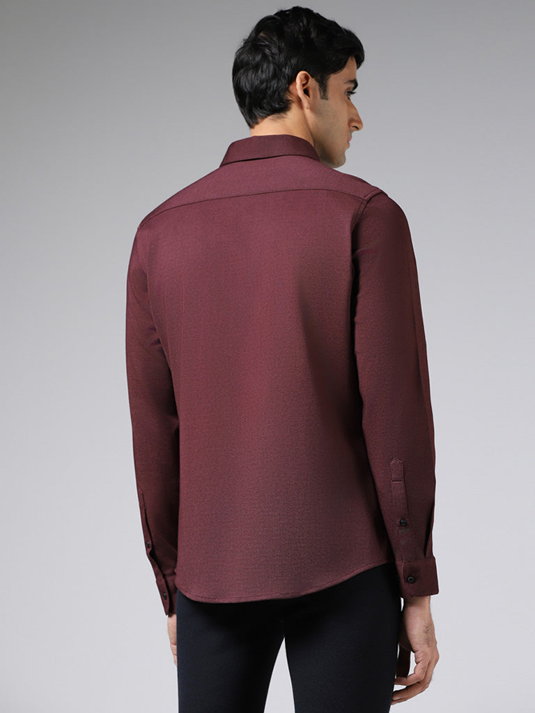 WES Formals Solid Wine Slim Fit Shirt