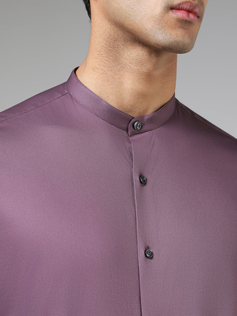 WES Formals Solid Grape Purple Cotton Blend Ultra-Slim Fit Shirt