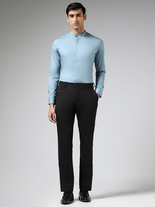 WES Formals Solid Light Blue Ultra-Slim Fit Shirt