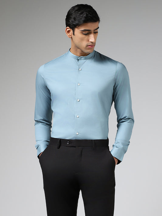 WES Formals Solid Light Blue Ultra-Slim Fit Shirt
