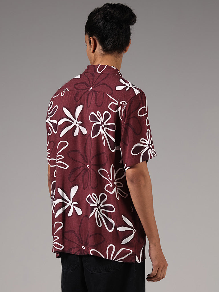 Nuon Wine Floral Printed Resort Fit Shirt